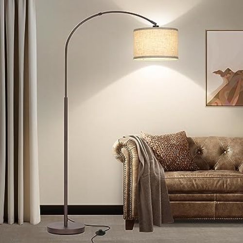 Seaside village Floor Lamp for Living Room, Arc Lamp with Adjustable Head, Modern Tall Lamp with On/Off Pedal Switch, Over Couch Standing Hanging Light for Reading, Bedroom, Office (Brown)