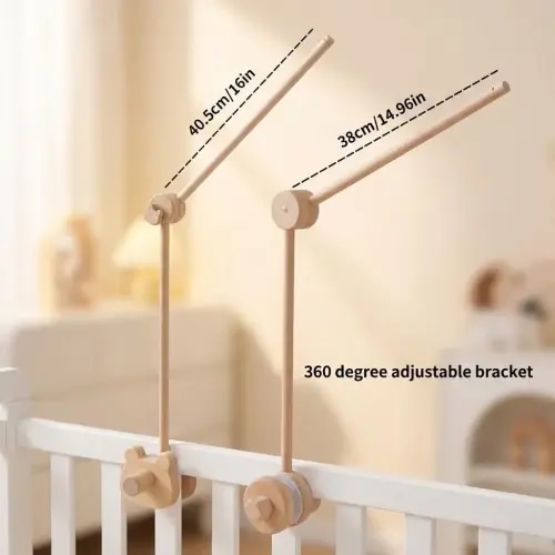 Natural Wood Baby Mobile Arm, Adjustable Crib Holder, Nordic Boho Nursery Bracket