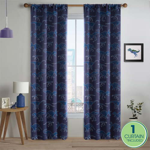 Your Zone Blackout Curtain Panel with Glow in the Dark Print, 1 Panel, Blue Dinosaur, 37" W x 84" L