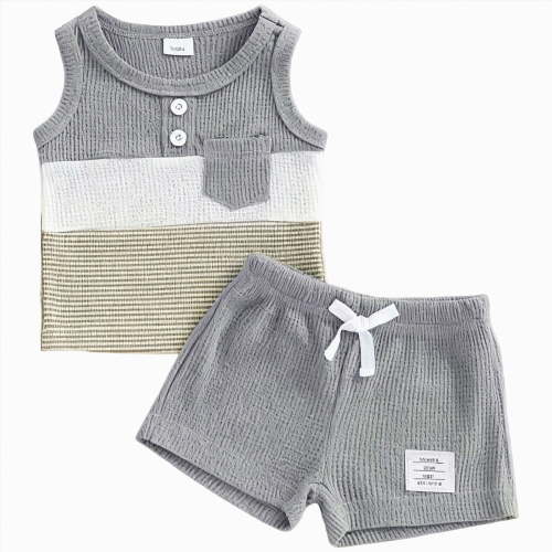 UAYOTSE Baby Boy Summer Clothes Contrast Color Sleeveless Tops Elastic Waist Shorts Toddler Outfits Cute Set,Sizes 3-6 Months