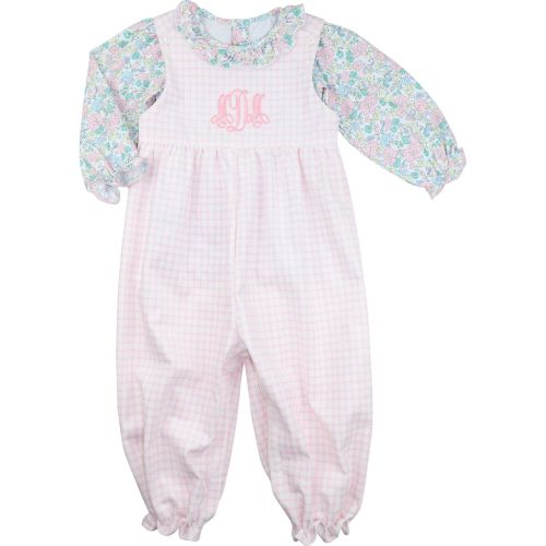 Pink Windowpane Corduroy & Floral Long Bubble Set | Cecil & Lou