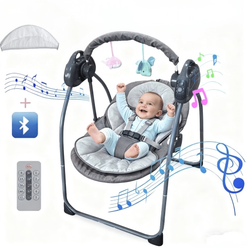 HDUTNGISN Gray Electric Baby Swing for Newborns,Motorized with Bluetooth Music & Remote Control
