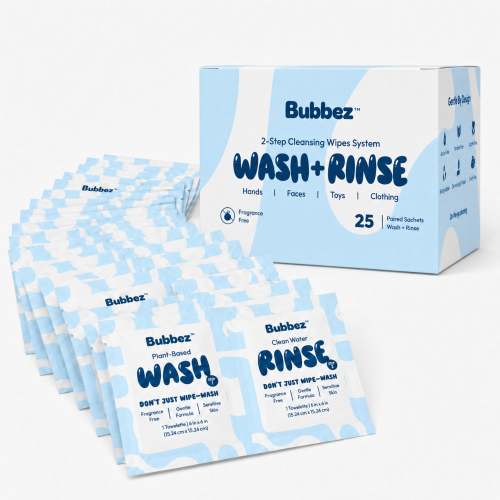 Bubbez Travel Wipes for Kids | WASH + RINSE Baby Wipes Alternative