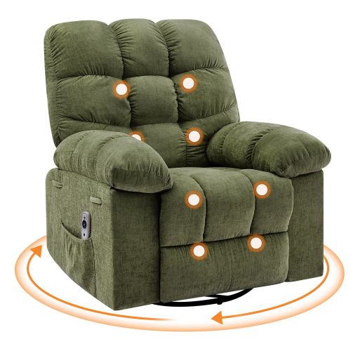 Garvee 360° Swivel Rocking Recliner Chair, Massage Rocker Recliner Chair with Vibration and Heat,Oversized Rocker Recliner Single Sofa with Side Pocket, Living Room, Bedroom, Nursery, Green