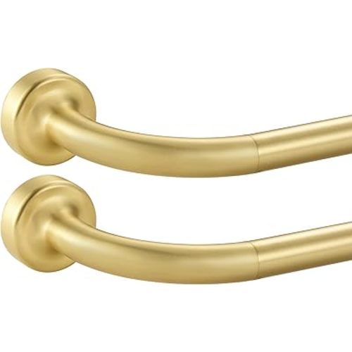 2 Pack Warm Gold Disc Curtain Rods, 28-48 Inches Window Curtain Rod,Adjustable Room Darkening Curtain Rod with Aluminum Finials and Brackets,Wrap Around Design