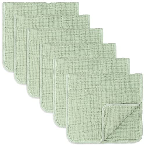 Muslin Burp Cloths 10 Pack Large 100% Cotton Hand Washcloths 6 Layers Extra Absorbent and Soft (Sage, Pack of 6) - Muslin Burp Cloths 10 Pack Large 100% Cotton Hand Washcloths 6 Layers Extra Absorbent and Soft (Sage, Pack of 6)