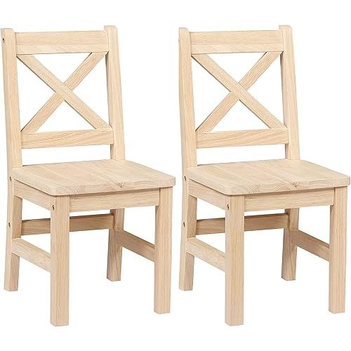 eHemco Solid Hard Wood X Back Kids Chair, Unfinished, Set of 2
