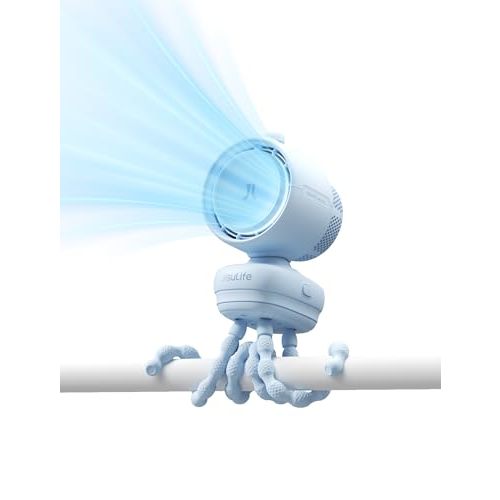 JISULIFE Chic Stroller Fan 2026 –Baby Cool Helper: Smart 120° Auto Oscillation with 100 Speeds, 21H Super-Long Battery, Portable Baby Fan for Crib, Stroller & Bedroom, Gift for Moms-Blue