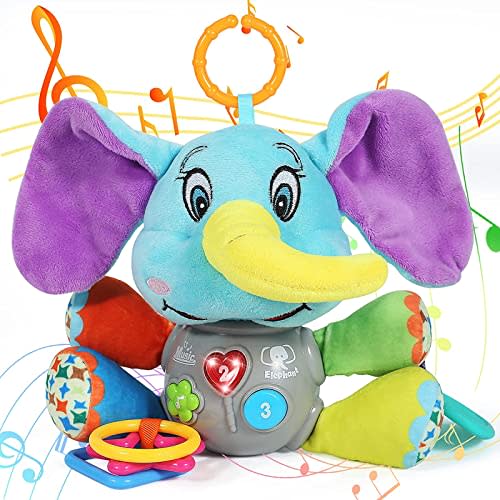 Baby Toddler Boy Girl Toys Gifts 0-6 6 to 12 Months, Luminous Plush Elephant Music Toy, as a Teething Toy, Apply for Car Seats, Cribs and Strollers, Toys Gifts for 1 Year Old Girls Boys