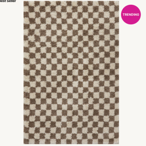 Bettie Retro Checkered Shag Rug | Beige – Rugs USA