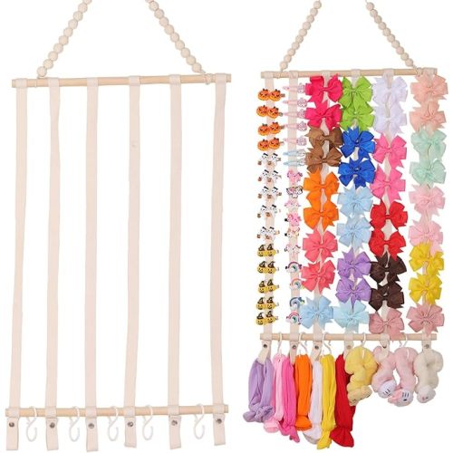 YOcity Bow Organizer for Girls Baby Headband Holder Bow Holder for Kids Hair Accessory Storage Headband Organizer for Girls Wall Room Baby Nursery Decors (Beige)