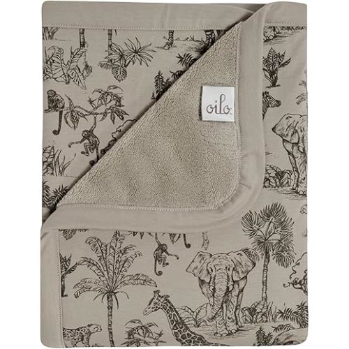Oilo Safari Baby Blanket, Safari Animals Baby Blanket with Ultra‑Soft Plush Backing & Organic Cotton Jersey Print, Double‑Layered 30x40 Blanket for Newborns & Toddlers