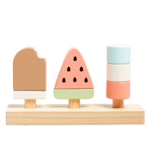 Pearhead Wooden Ice Cream Stacking Toy Montessori Dessert Play Food Set - 4pc