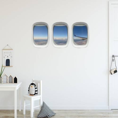 Aircraft Wall Decal, Airplane Window Aviation Window Sticker Decor Airplane Wing Aerial View (VWAQ-PPW28)
