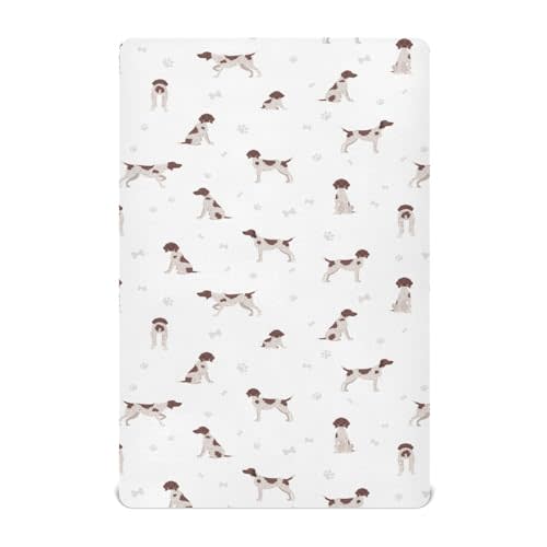 German Shorthaired Pointer Crib Sheets for Boys Girl Cute Puppy Mattress Cover Cartoon Pet Dog Pattern Standard Crib Sheets Fitted Animal Theme Unisex Toddler Baby Bed Sheets 28x52 Inch