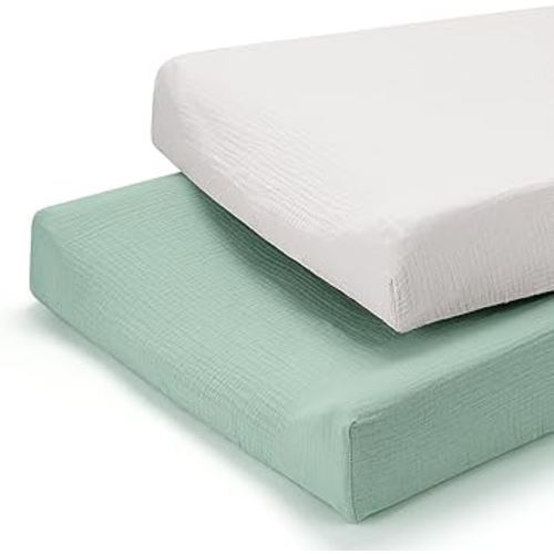 Accmor Muslin Baby Changing Pad Cover, 100% Cotton Universal Fitted Diaper Change Table Pad Covers for Girls Boys, Soft Breathable Changing Pad Sheets, 2 Pack