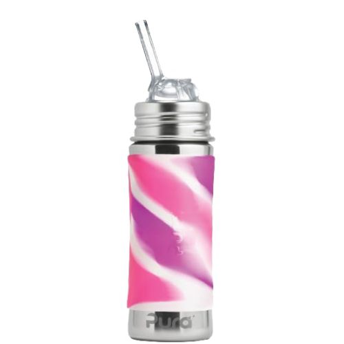 Pura Toddler to Kid Stainless Steel Straw Bottle - Plastic-Free, MadeSafe, Silicone Straw, Pink Swirl