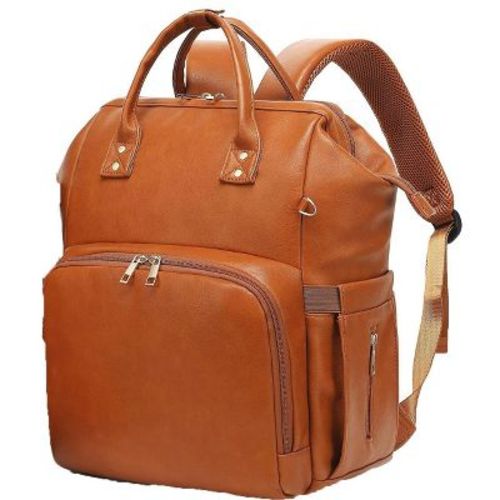 Itopfox Vegan Leather Diaper Backpack with Waterproof Changing Pad, Reinforced Stitching & Zippers, Ergonomic Design for Traveling Moms, Brown