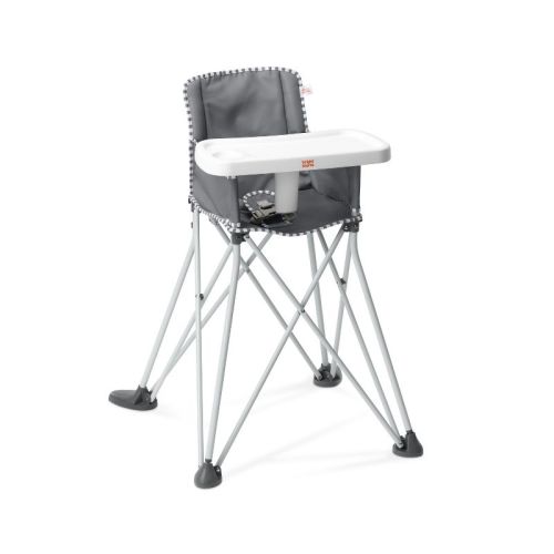 Bright Starts Pop 'n Dine Portable High Chair Indoor/Outdoor - Gray: Removable Tray, 3-Point Harness, 33 Lbs Capacity
