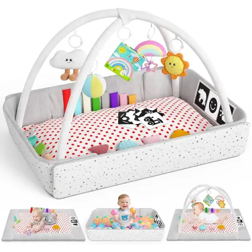 Baby Play Gym Mat Tummy Time Mat Activity Center for Newborn Infant Gifts Babies Shower Gifts for Boy Girl Baby 0-3-6-9-12 Months Skill Development Newborn Infant Babies Essentials Gifts
