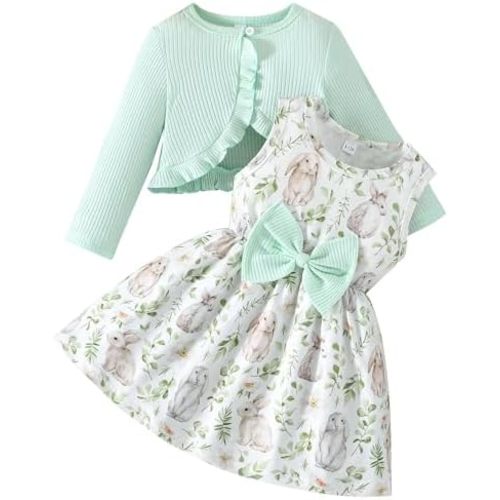 Rosibel Toddler Baby Girls Dress and Cotton Cardigan Set for 6M-3T