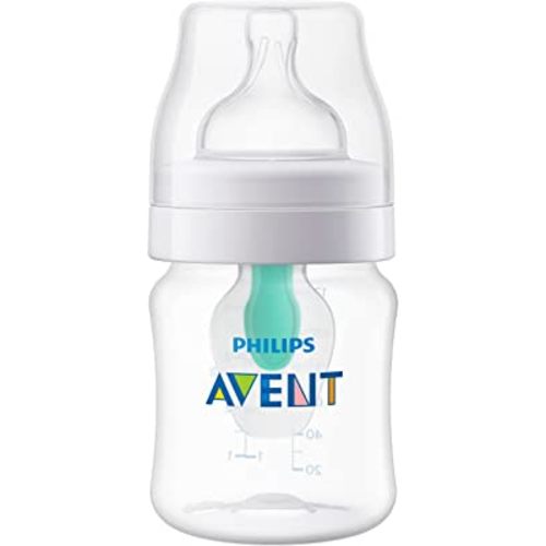Philips Avent Anti-Colic Baby Bottle with AirFree Vent, 4oz, with Flow 1 Nipples, 0m+, 1Pk, Clear, SCY701/91