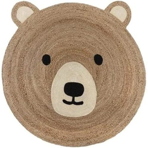 KLAVATE Living Room, Kitchen Hand Woven Carpet Braided Rug Decorative Jute Rugs for Farmhouse Modern Area Rugs Teddy Bear Pattern Braided Round Area Rugs for Kids Room