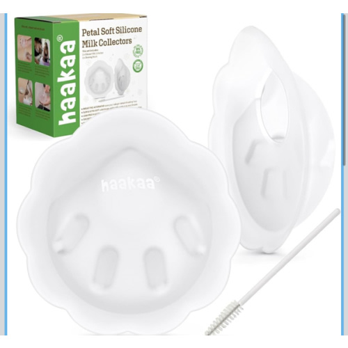 haakaa Petal Soft Silicone Milk Collector丨Discreet Leak-Protection Breast Milk Saver, Reusable Breast Shells Milk Collection Cup for Breastfeeding with Cleaning Brush- 2PCS