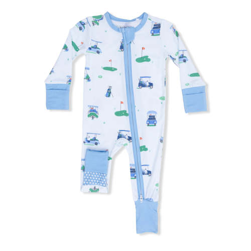 2-Way Zip Romper, Vintage Golf Carts Blue