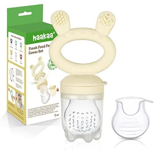 Haakaa Baby Fruit Food Feeder Pacifier | Breastmilk Popsicle Molds for Teething | Silicone Feeder and Teether for Baby Teething Relief & Infant Safely Self Feeding, BPA Free (Oat)