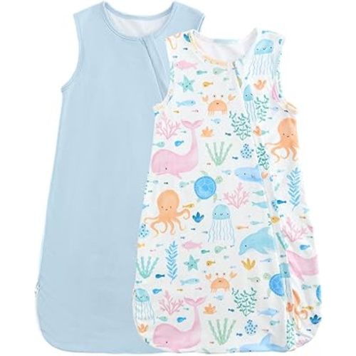 JiAmy Baby Sleep Sack 0-24 Months, 1.0 TOG Lyocell Wearable Blanket, Double Layer Sleep Bag with 2-Way Zipper, 2 Pack