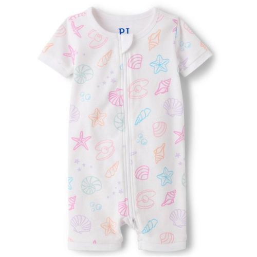 The Children's Place Baby Girls Short Sleeve Seashell Snug Fit Cotton One Piece Pajamas White 0-3 M