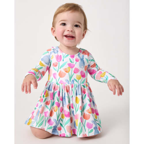 Garden Hop Bow Back Skater Dress with Bodysuit | Little Sleepies