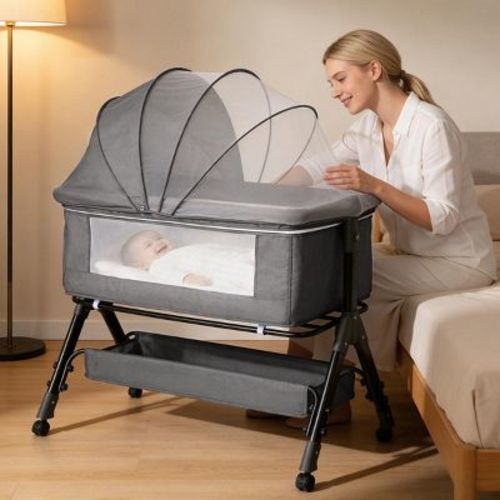Kmaier Baby Bassinet 3 in 1 Baby Bassinet Bedside Sleeper, Easy Assemble And Folding Portable Baby Cradle,Grey