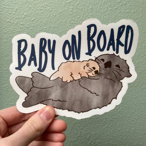 Sea Otter baby on board decal, cute animal baby on board, sea otter baby shower gift, sea otter baby and mom, sea otter nursery