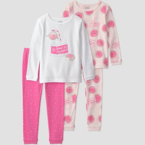 Carter's Just One You® Toddler Girls' 4pc Long Sleeve Milk and Cookies Printed Cotton Pajama Set - Pink/White 3T