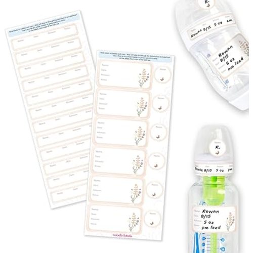 Mabel’s Labels Baby Bottle Labels – 24 Customizable Write-and-Wipe Name Labels for Daycare, Milk Storage & Bottles – Reusable, Dishwasher, Sterilizer & Microwave Safe – Bouquets and Butterflies