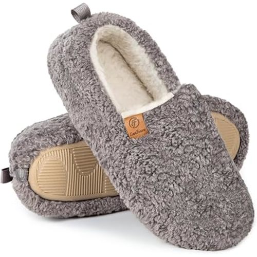 EverFoams Women’s Soft Curly Full Slippers Memory Foam Lightweight House Shoes Cozy Loafer with Polar Fleece Lining