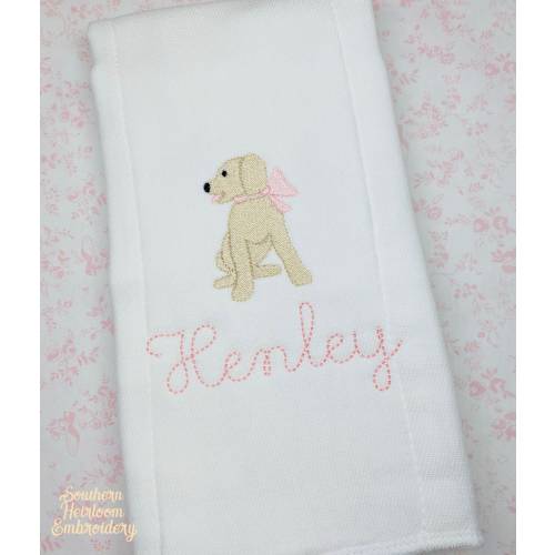 Dog Puppy Monogram Name Bib Burp Cloth