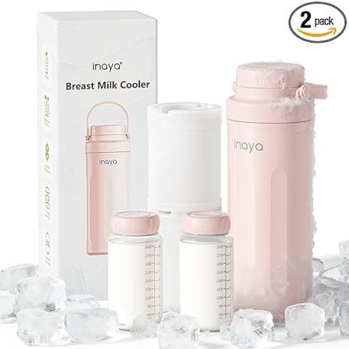 Inaya 22oz Portable Breast Milk Cooler, 24H Breastmilk Chiller with 2 Storage Bottles, Travel Milk Cooler for Work, Leakproof Milk Storage Container for Pumping and Breastfeeding Moms, Blush Pink
