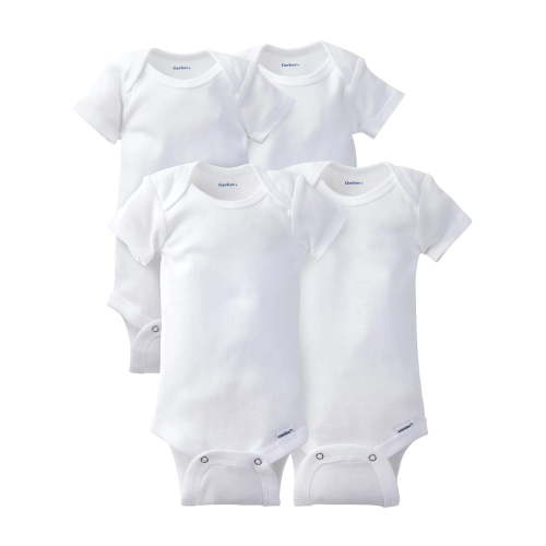 Gerber Unisex Baby Cotton Onesies, Short Sleeve White Bodysuits, 4-Pack, Preemie-24M