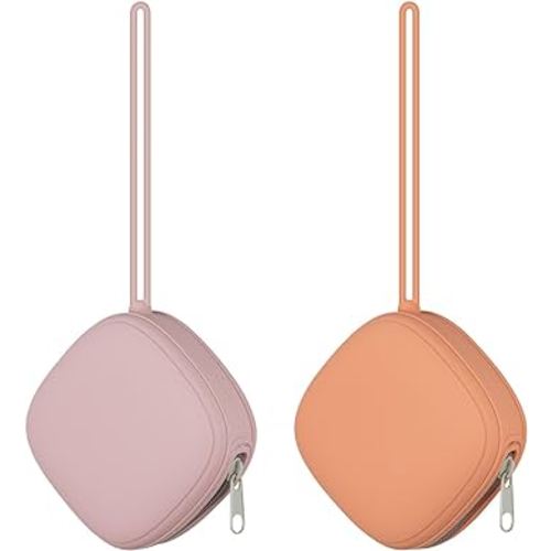 2 Pack Silicone Pacifier Holder Case, Portable Pacifier Case For Diaper Bag, BPA Free Newborn Baby Pacifiers Silicone Pouch For Boys & Girls (Muted+Dusty Lilac)