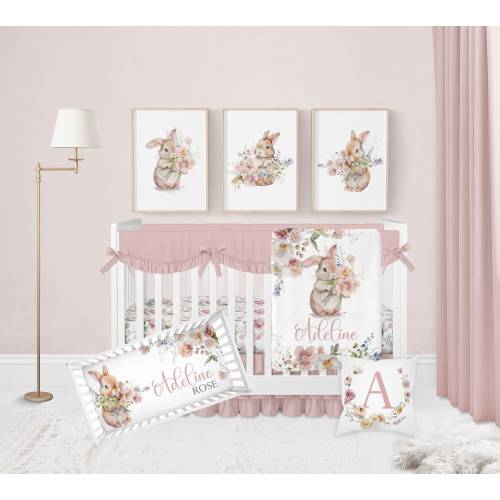 Baby Girl Crib Bedding Set, Wildflower Crib Bedding Set Girl, Bunny Crib Bedding, Floral Girl Nursery Bedding, Wildflower Nursery Decor Girl