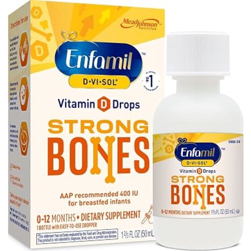 Enfamil Baby Vitamin D-Vi-Sol Liquid Supplement Drops for Infants, Supporting Strong Teeth & Bones in Newborn Babies, Easy-to-Use, Gluten-Free, 50 Day Supply, Dropper Bottle