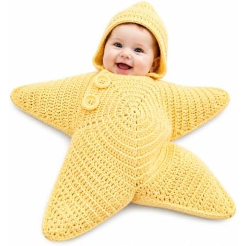 Hand-Crocheted Starfish Onesie, Baby Swaddle Sleep Sack, Cozy Hooded Star Dress for Photos