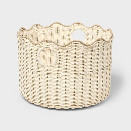 Scalloped Poly Rattan Floor Basket Cream - Brightroom™