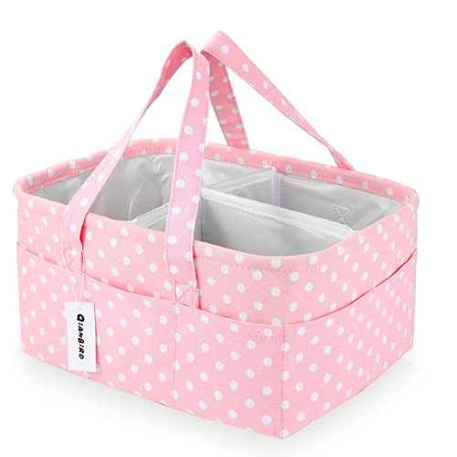 Pink Diaper Caddy Organizer for Baby Girl - Large Portable Nursery Storage Basket with Handle for Changing Table & Car Travel - Baby Shower Gift & Newborn Essentials for Diapers, Wipes & More