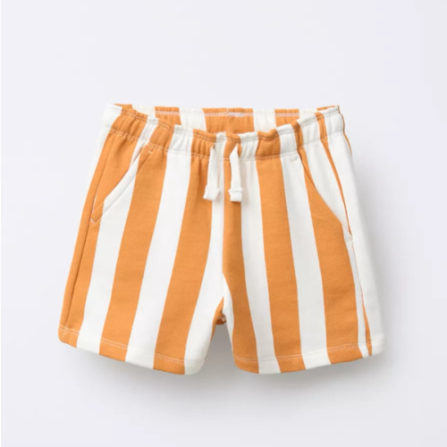 STRIPED STRAIGHT PLUSH SHORTS - Ocher | ZARA United States