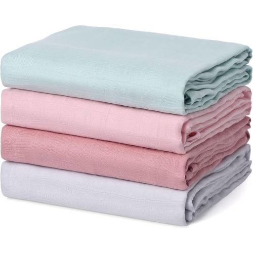 Momcozy Muslin Swaddle Blanket, 4 Pack Large 47 X 47 Inches Breathable Swaddling Receiving Blankets for Baby Boy & Girl, Soft and Skin-Friendly Unisex Baby Blankets, Pink Blue