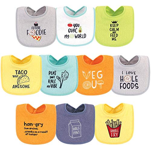 Hudson Baby Unisex Baby Cotton Terry Drooler Bibs with Fiber Filling